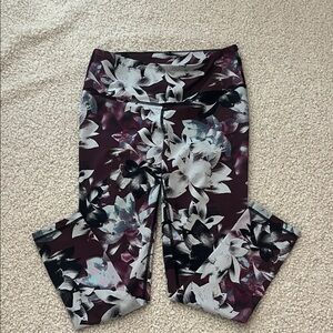 Zella Floral Print Leggings - Burgundy and White and Gray Sz S